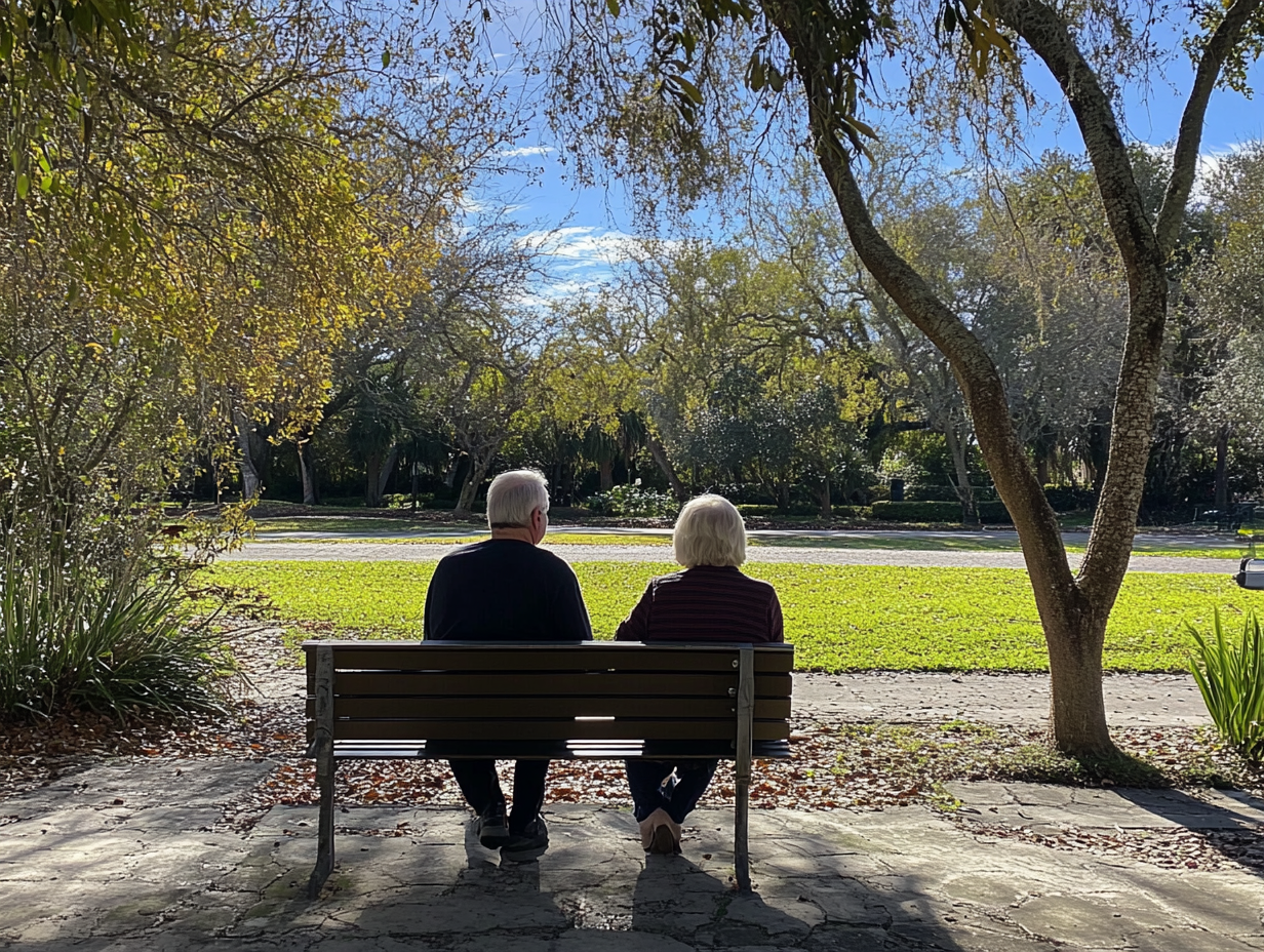couple over 50 sitting on a bench